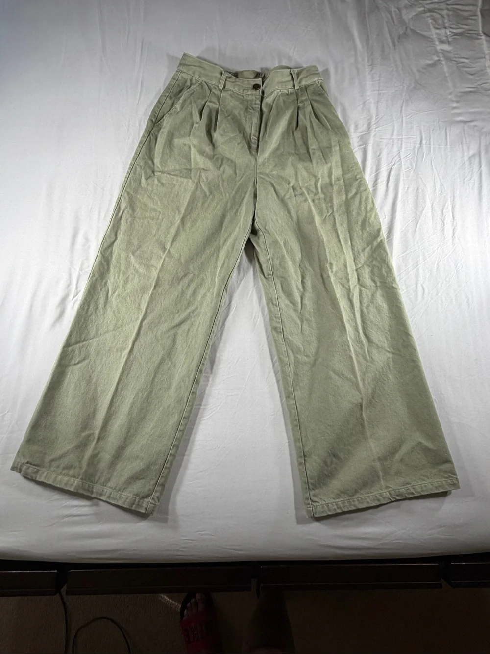 Bar III Women's Sofia Richie Pleated Wide Leg  Pants Sage Green Pockets Size 12